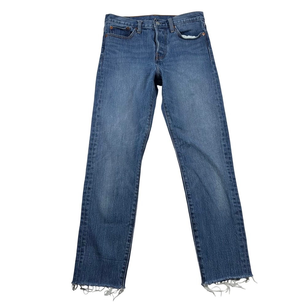 Levis 501 Jeans Womens 28 White Oak Cone Denim Straight Leg Raw Hem Medium Wash